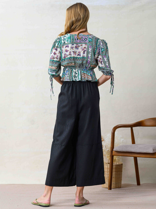 Tie detailed printed top