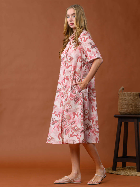 Printed midi dress with collar