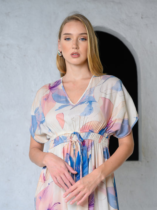 Kimono sleeve printed midi dress