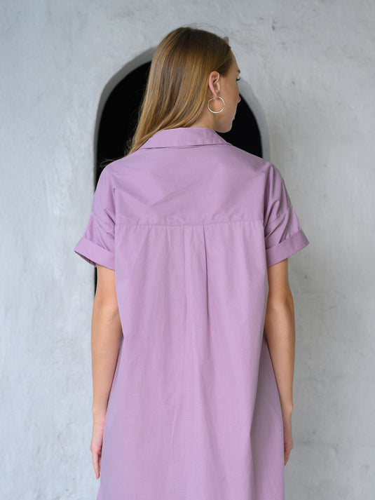 Button down dress with self fabric tie