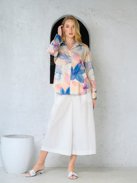 Printed drop shoulder blouse