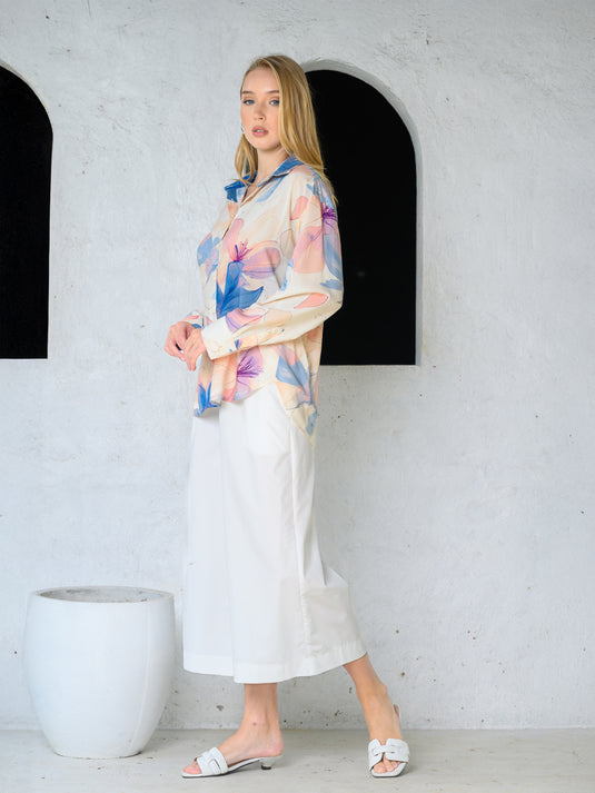 Printed drop shoulder blouse