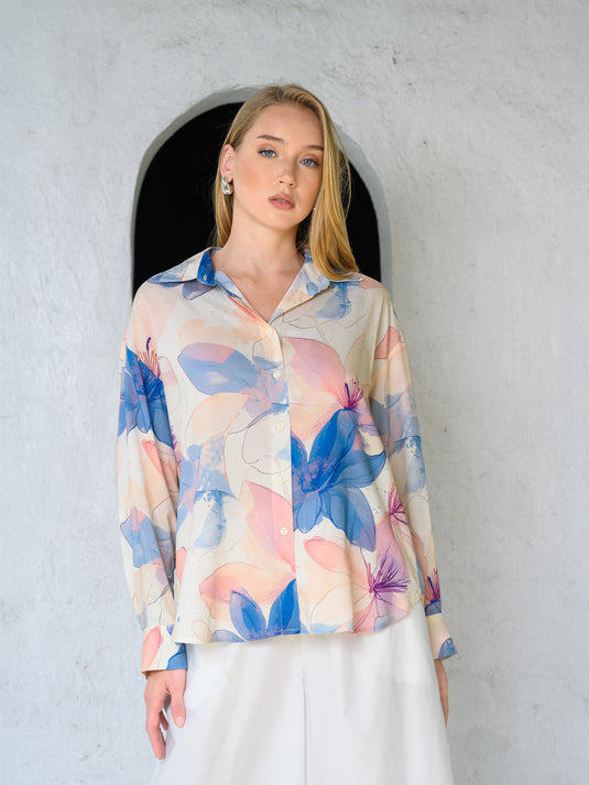 Printed drop shoulder blouse
