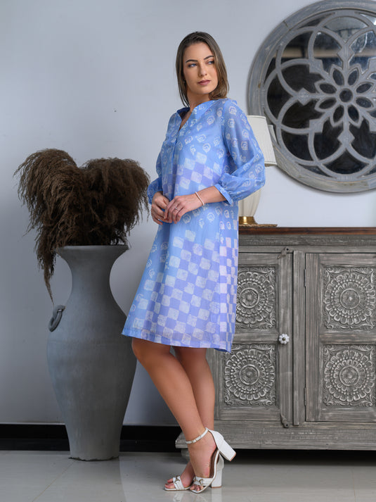 V-neck batik midi dress