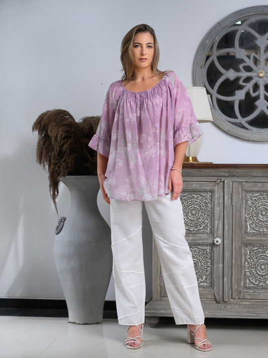 Elasticated neckline detailed flared top