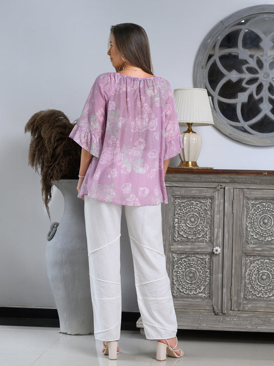 Elasticated neckline detailed flared top