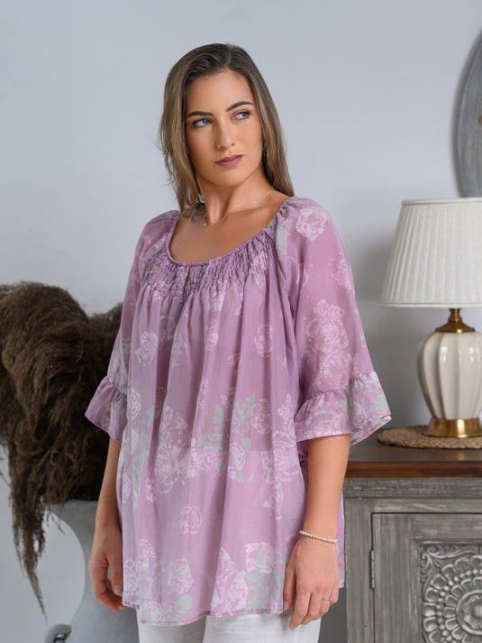 Elasticated neckline detailed flared top