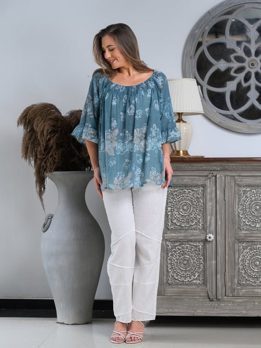 Elasticated neckline detailed flared top