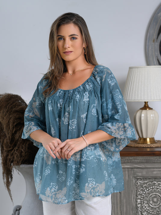 Elasticated neckline detailed flared top