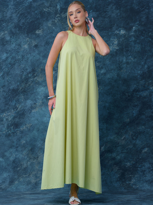 Sleeveless Round neck Trapeze maxi Dress