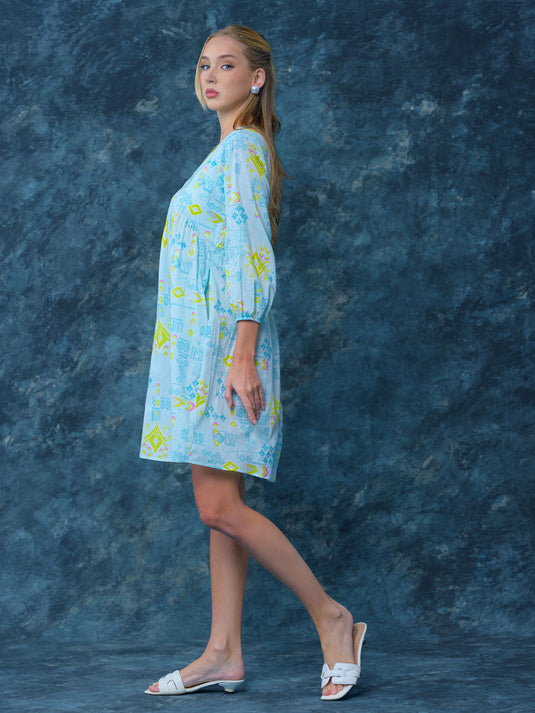 Printed V neck boho dress
