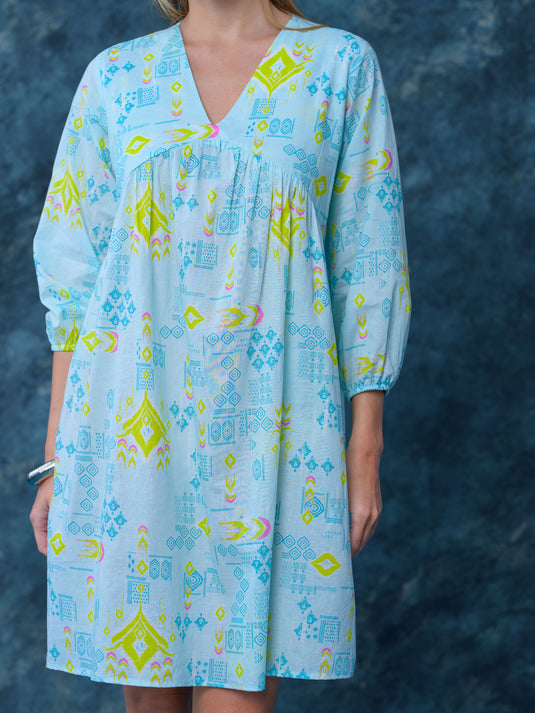 Printed V neck boho dress