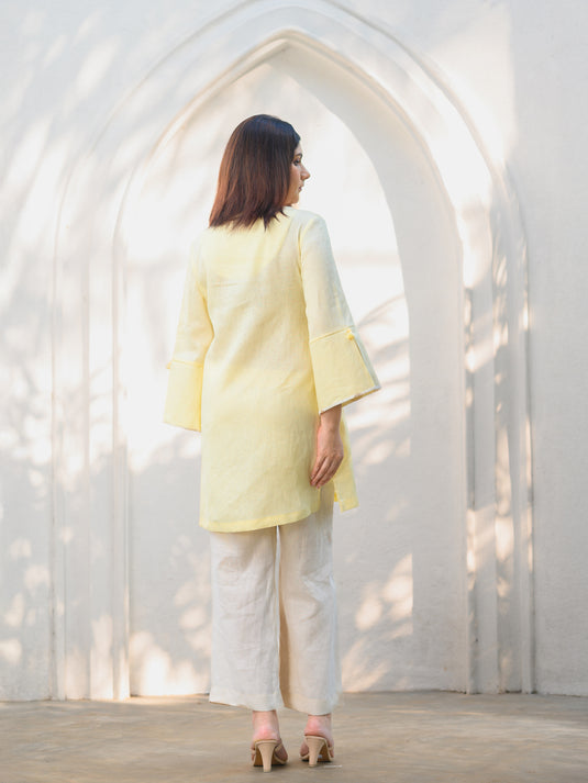 Premium linen kurtha top with contrast cuff & tassel detail