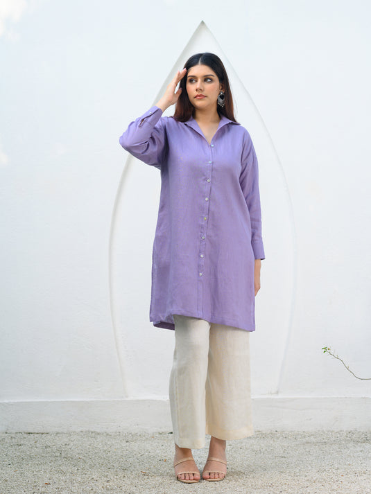Premium linen oversize shirt with hand embroidery