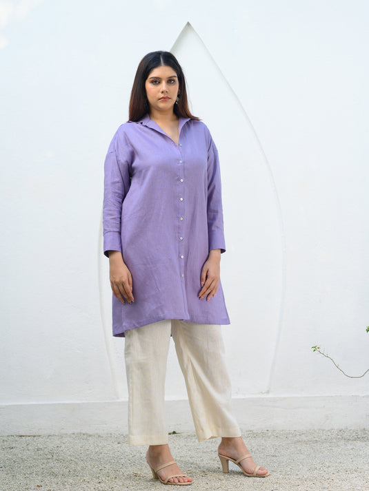 Premium linen oversize shirt with hand embroidery