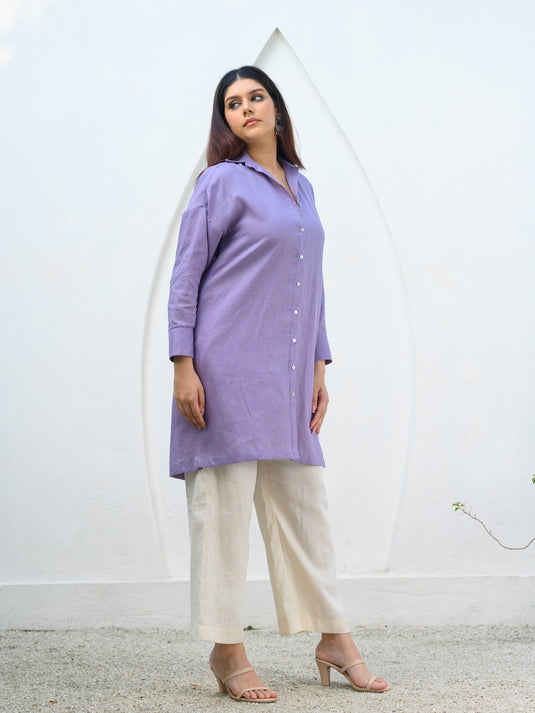 Premium linen oversize shirt with hand embroidery
