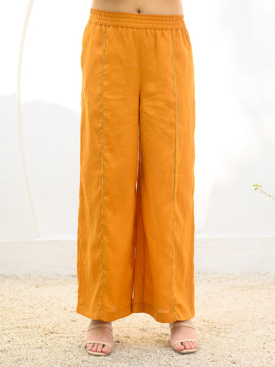 Premium linen elasticated waist pant with contrast piping detail