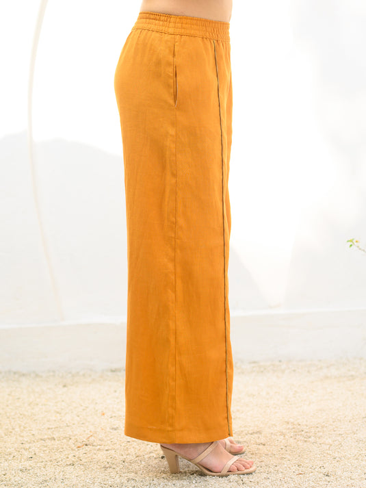 Premium linen elasticated waist pant with contrast piping detail