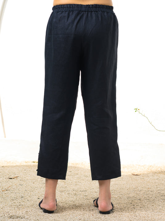 Elasticated waist crop length pant with button detail