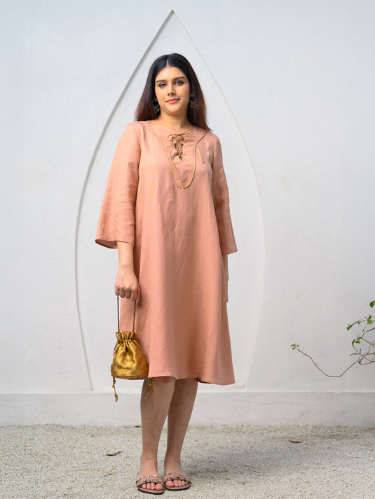 Premium linen dress with criss cross front