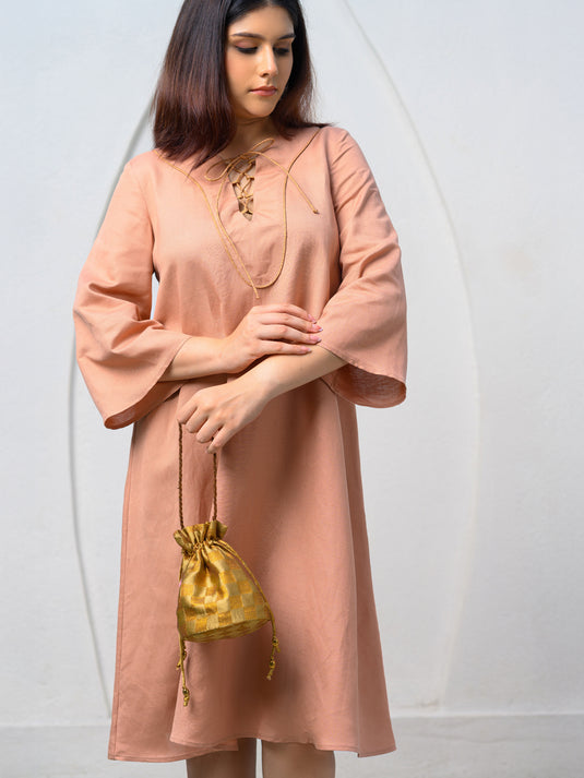 Premium linen dress with criss cross front