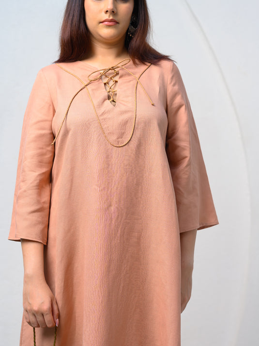 Premium linen dress with criss cross front