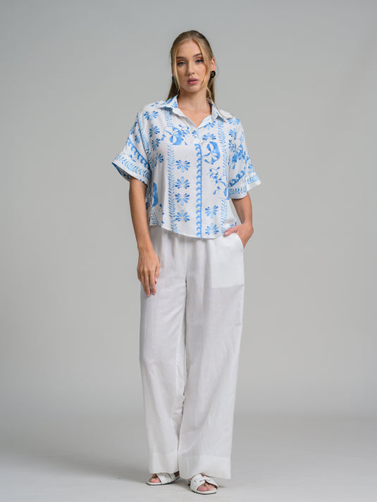 Printed kimono sleeve blouse