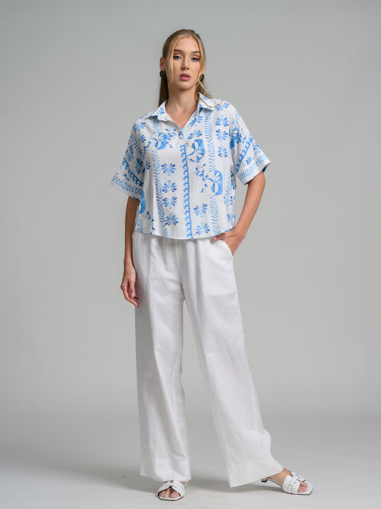 Printed kimono sleeve blouse