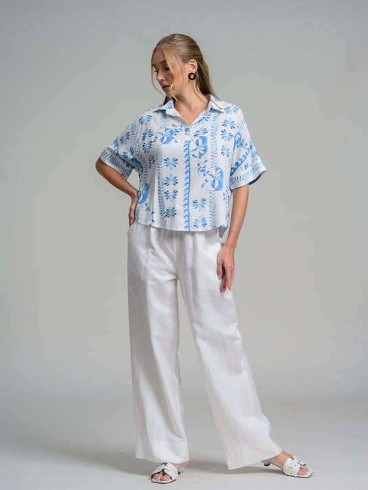 Printed kimono sleeve blouse