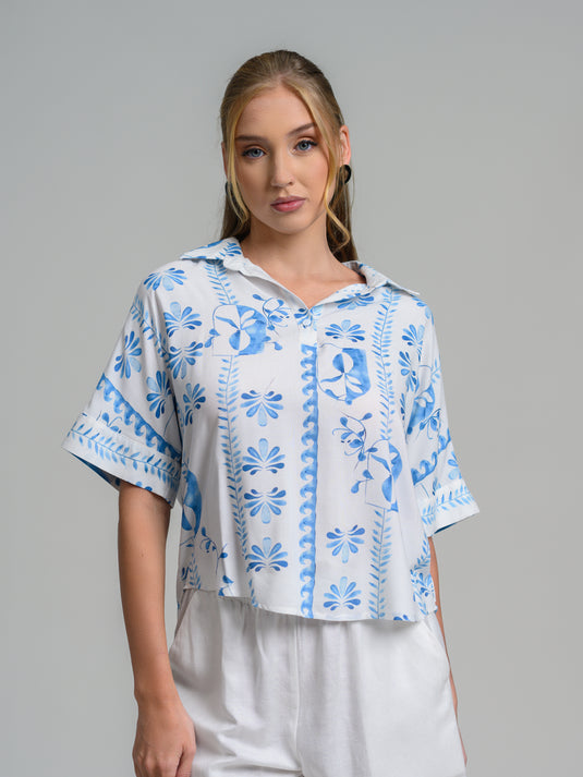 Printed kimono sleeve blouse
