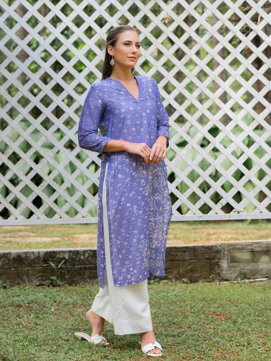 Batik v-neck long basic kurtha top