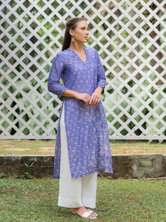 Batik v-neck long basic kurtha top