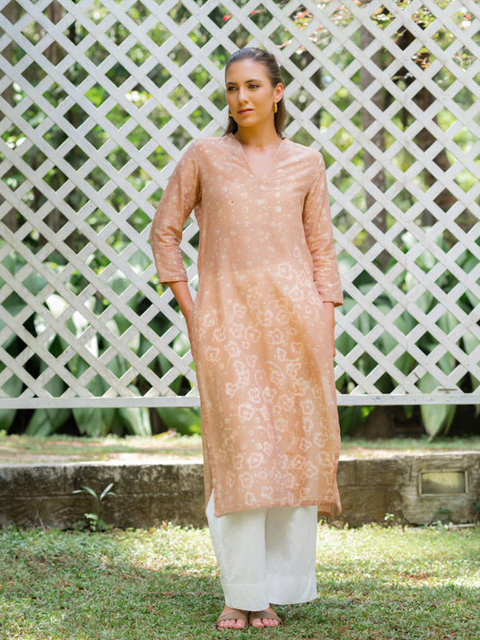Batik v-neck long basic kurtha top