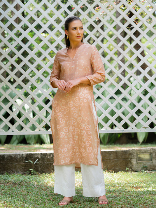 Batik v-neck long basic kurtha top