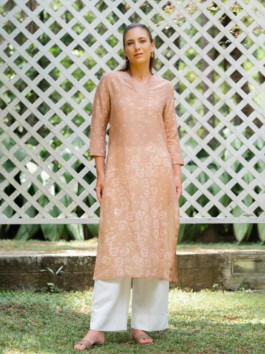 Batik v-neck long basic kurtha top
