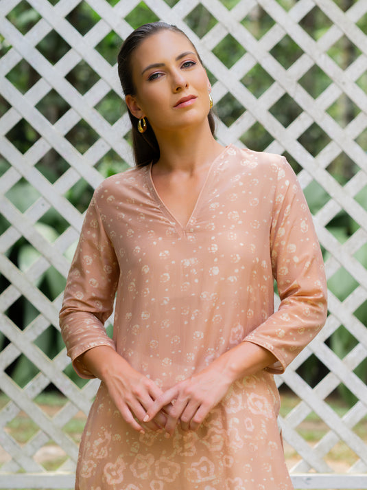 Batik v-neck long basic kurtha top