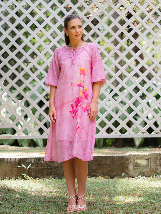 Batik front key hole detailed floral dress