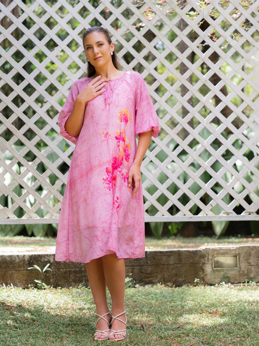 Batik front key hole detailed floral dress