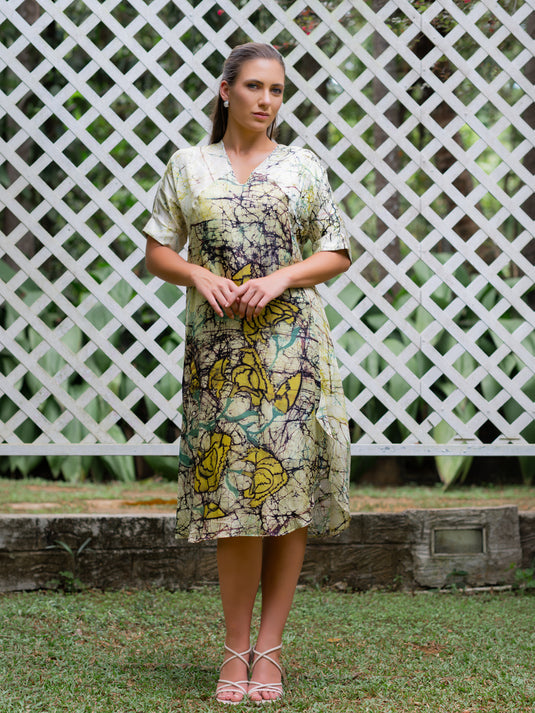 V-neck batik midi dress