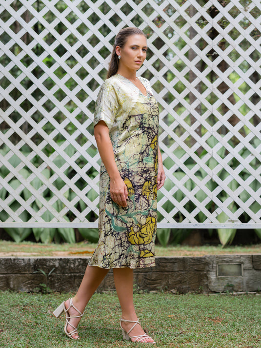 V-neck batik midi dress