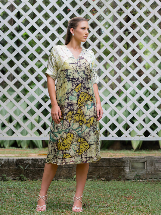 V-neck batik midi dress