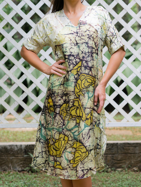 V-neck batik midi dress