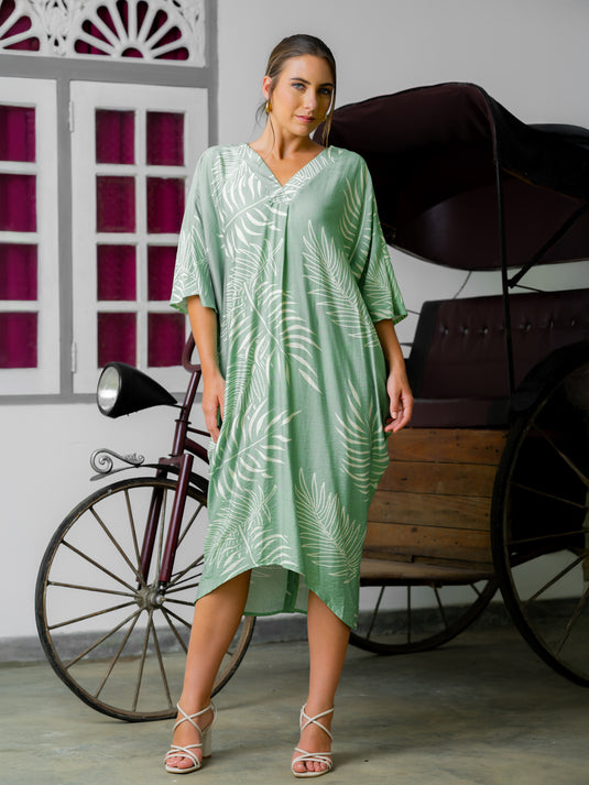 Printed v neck kaftan dress