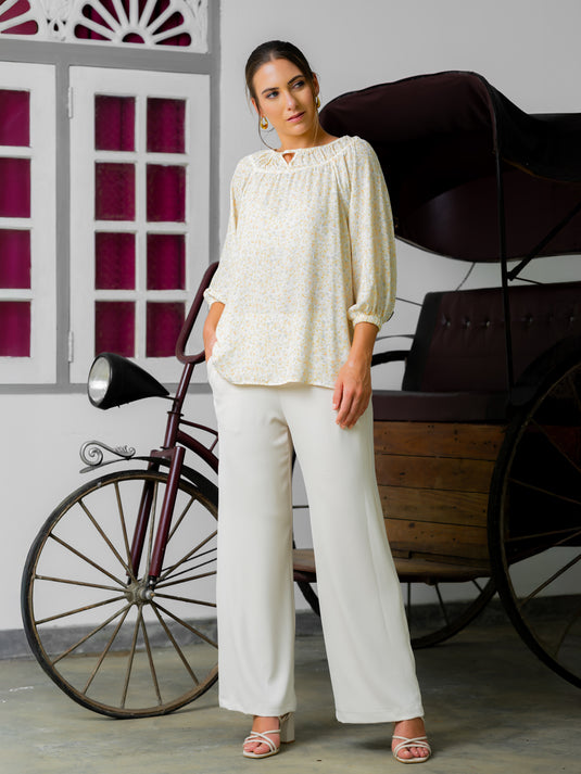 Shirring detailed printed blouse