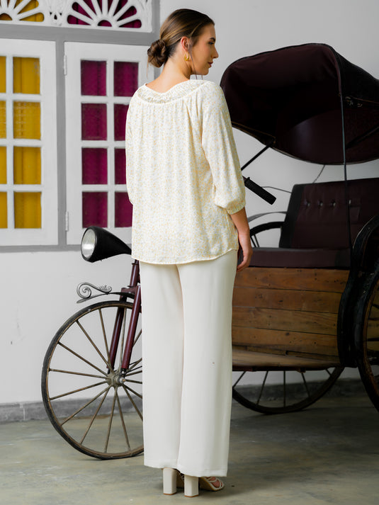 Shirring detailed printed blouse