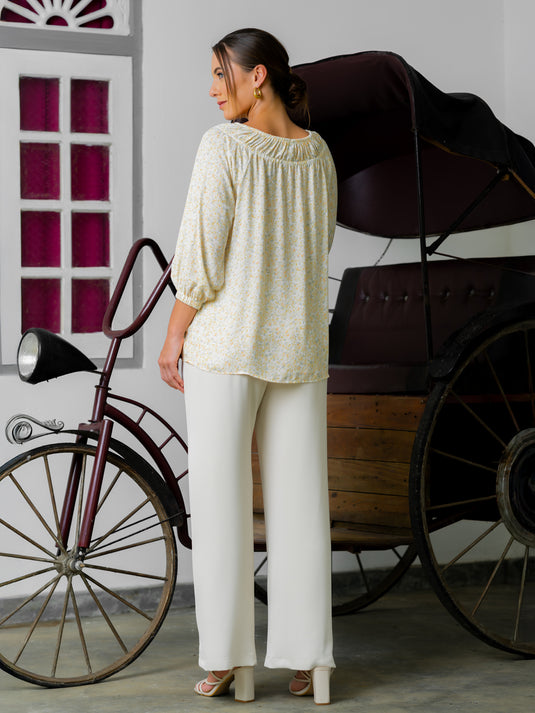 Shirring detailed printed blouse