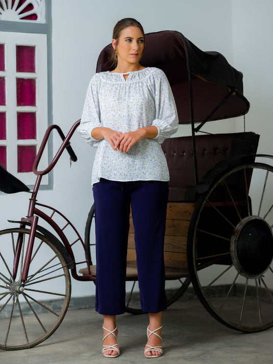 Shirring detailed printed blouse