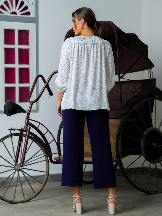 Shirring detailed printed blouse