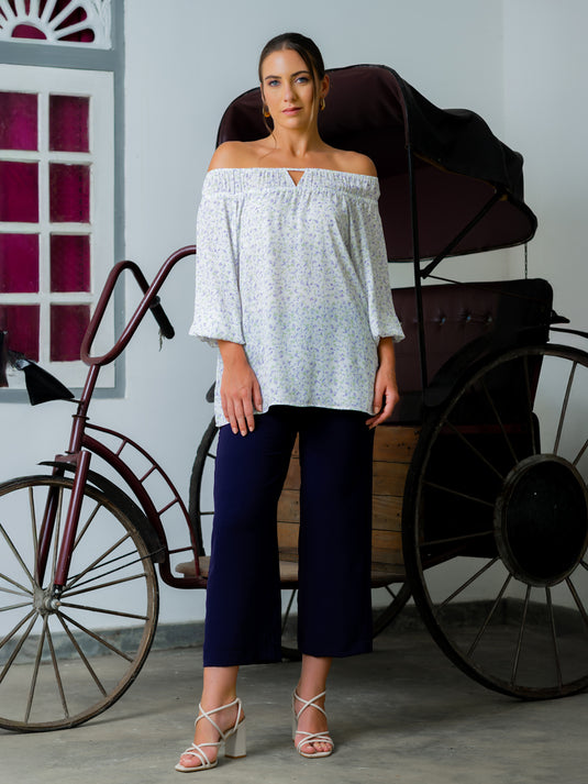 Shirring detailed printed blouse