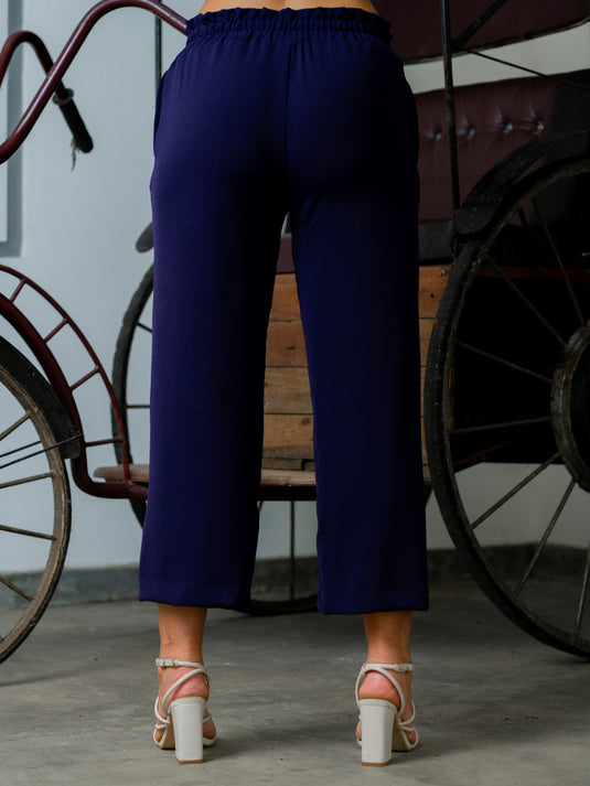 Crop length pant with draw cord